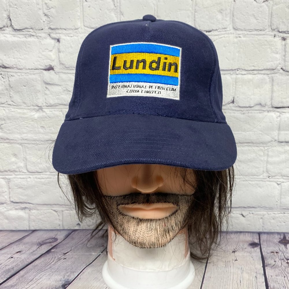 Vintage 90s Hat Cap Strap Back Navy Blue Lundin International Petroleum Libya